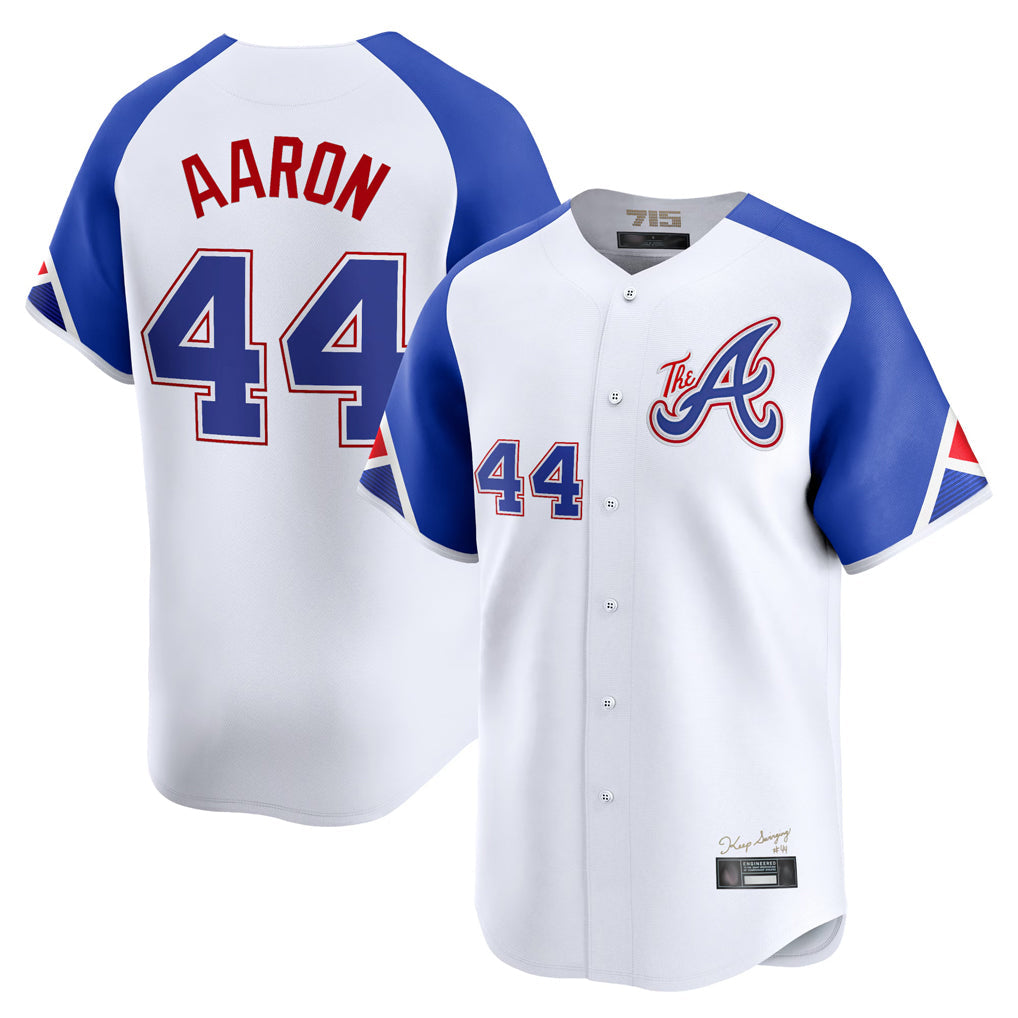 A.Braves #44 Hank Aaron Player White City Connect Limited Home Game Gdoa Stitched Jerseys