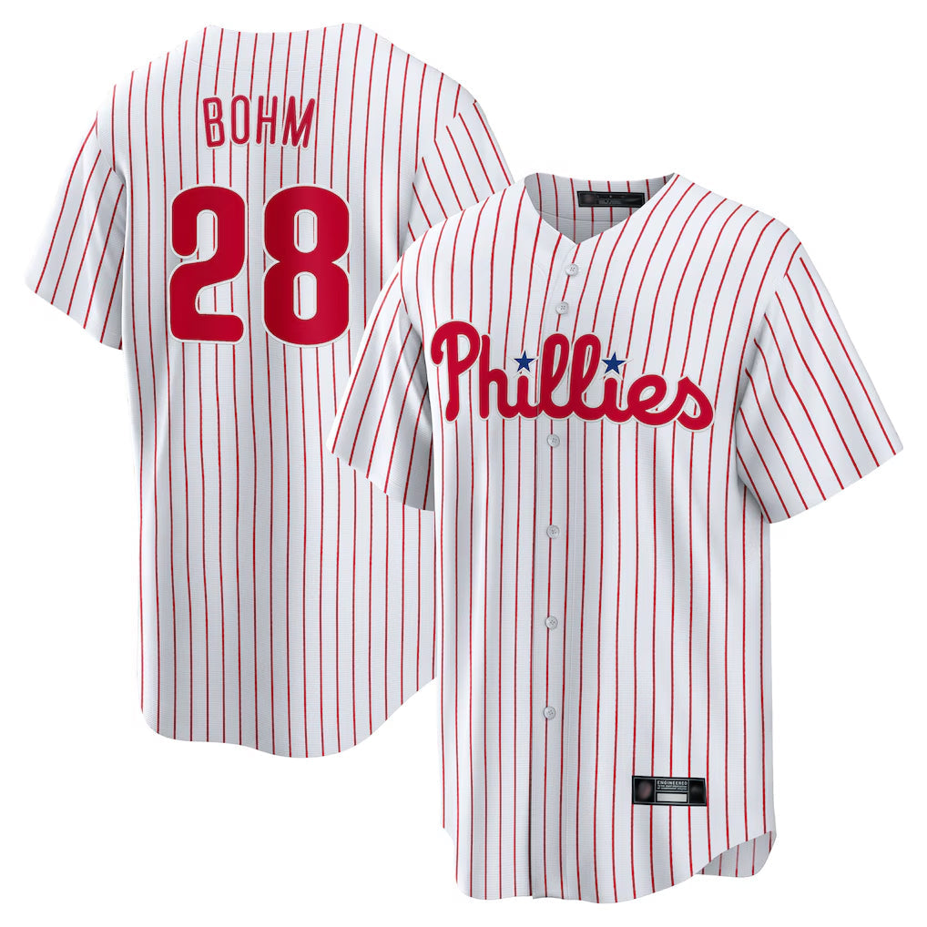 P.Phillies #28 Alec Bohm Player White Home Game Stitched Jerseys