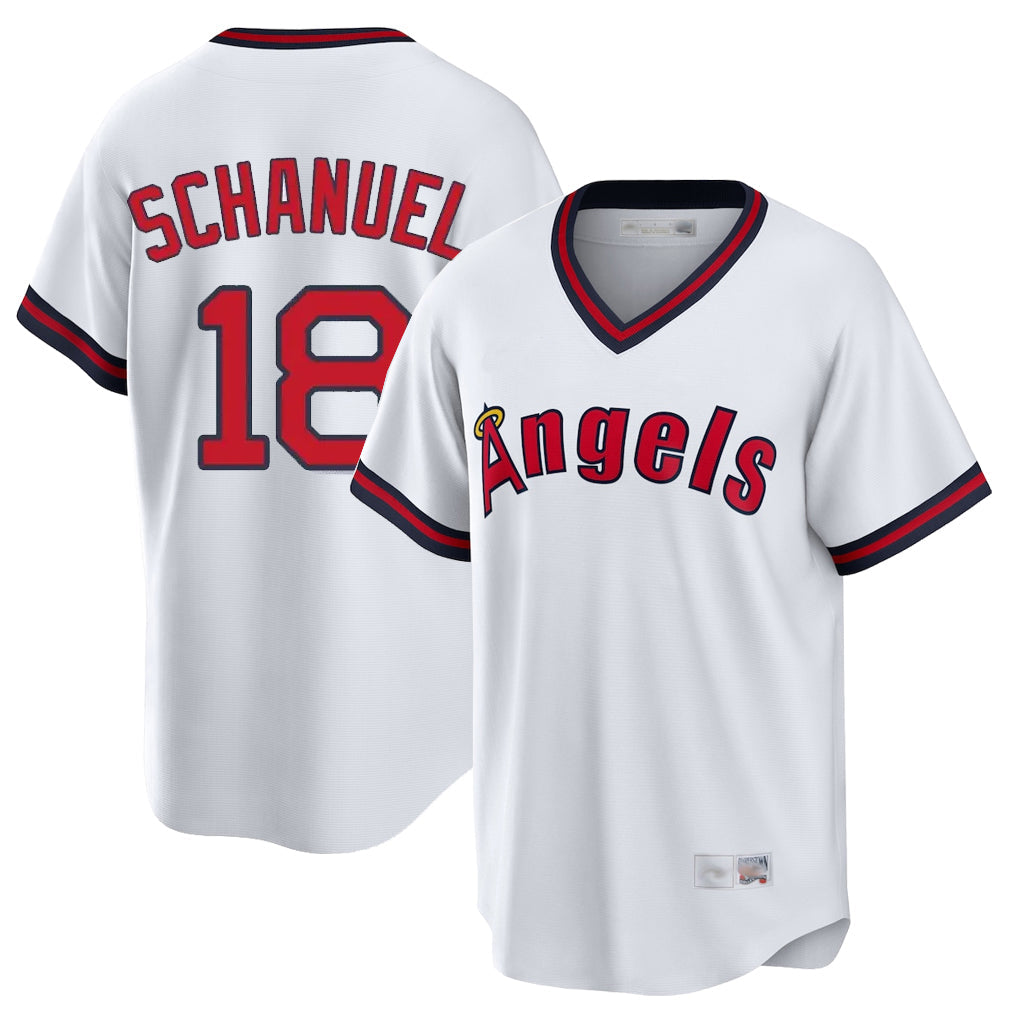 LA.Angels #18 Nolan Schanuel Player White T-shirt Home Game Gdoa Stitched Jerseys