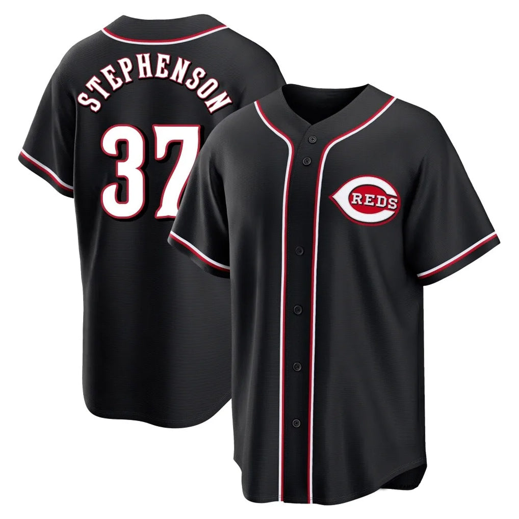 C.Reds #37 Tyler Stephenson Player Black Fashion Out Home Game Gdoa Stitched Jerseys