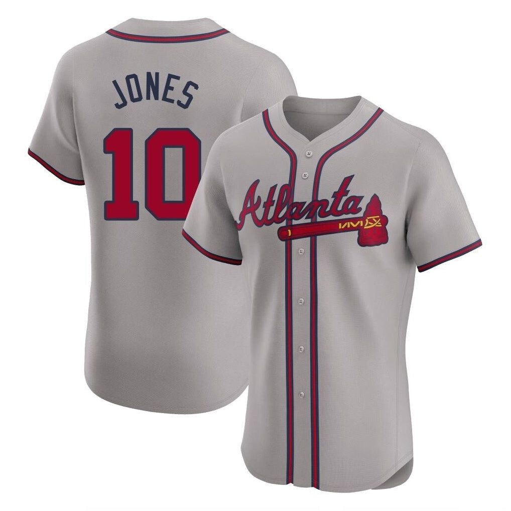 A.Braves #10 Chipper Jones Player Gray Limited Elite Home Game Gdoa Stitched Jerseys