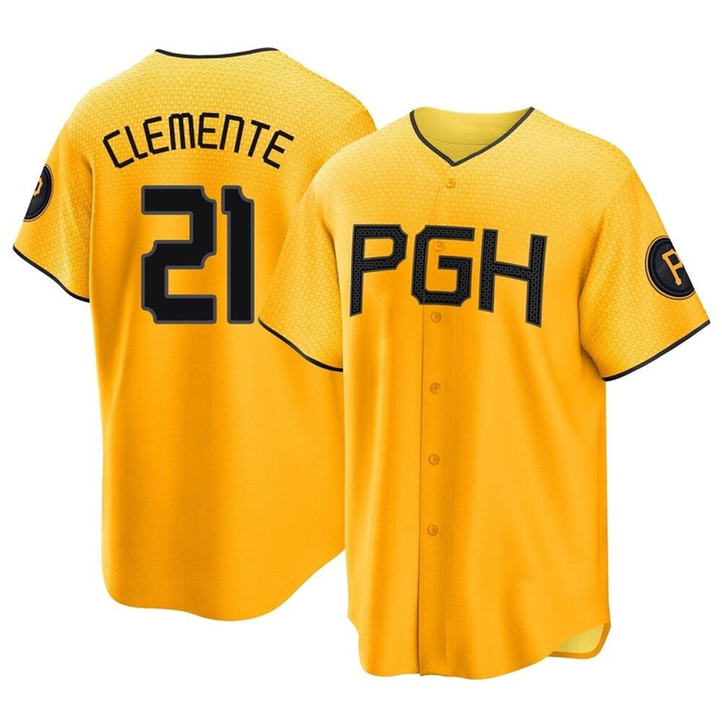 P.Pirates #21 Roberto Clemente Player Gold City Connect Home Game Stitched Jerseys