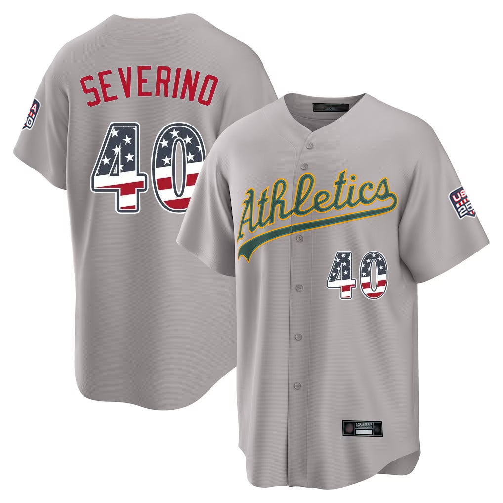 Athletics #40 Luis Severino Player Gray USA 250 Fourth of July Home Game Gdoa250Ys Stitched Jerseys