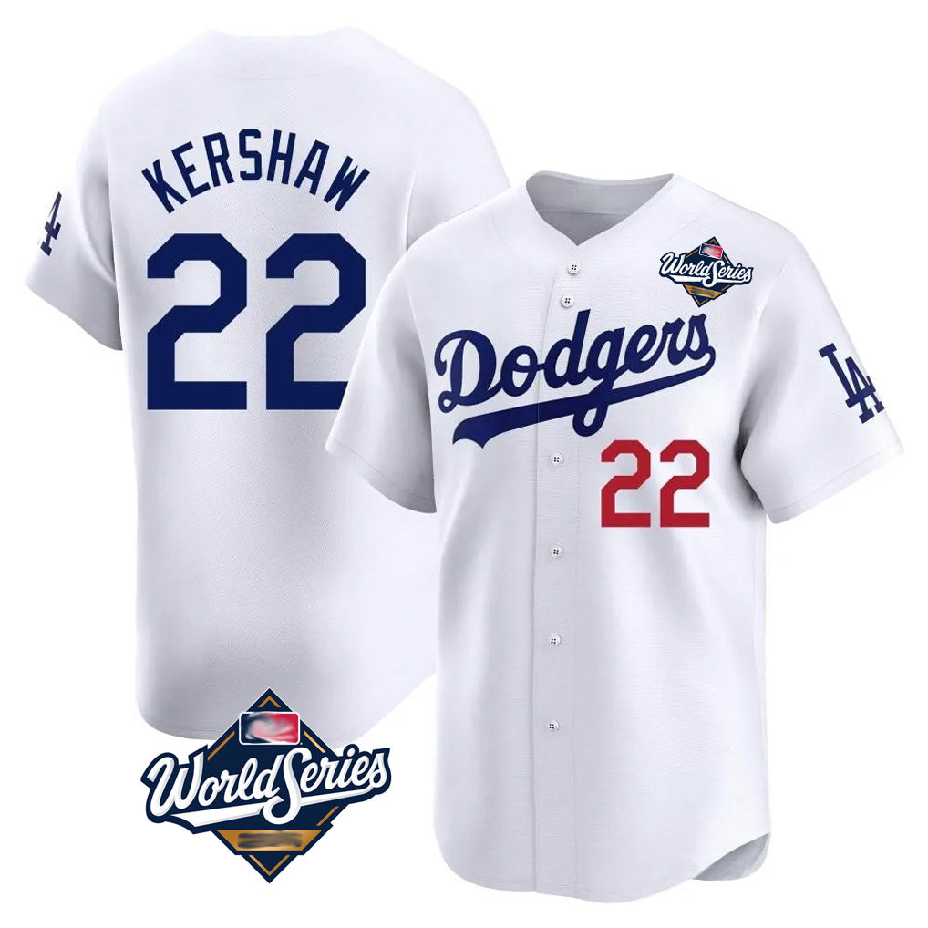 LA.Dodgers #22 Clayton Kershaw Player White World Series Limited Home Gdoa Stitched Jerseys