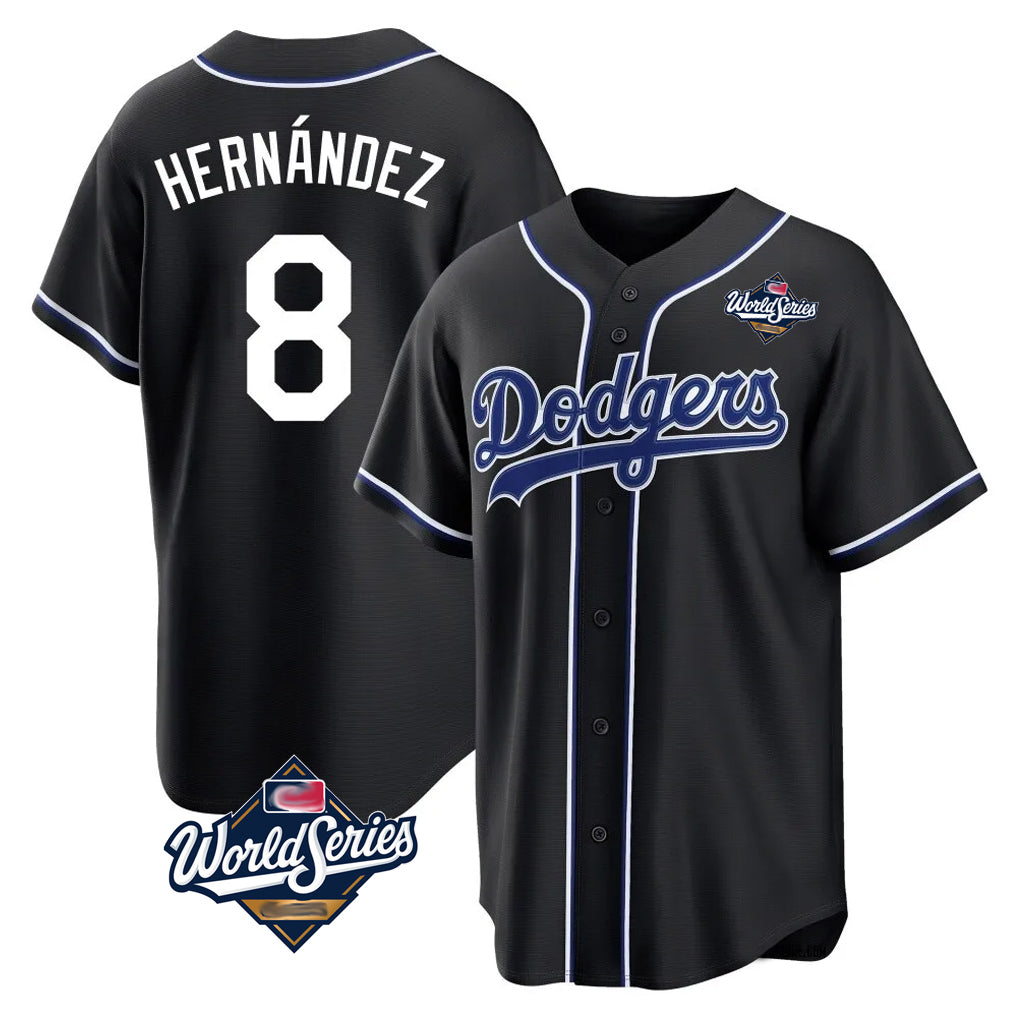 LA.Dodgers #8 Enrique Hern¨¢ndez Player Black World Series Carbon Limited Home Gdoa Stitched Jerseys
