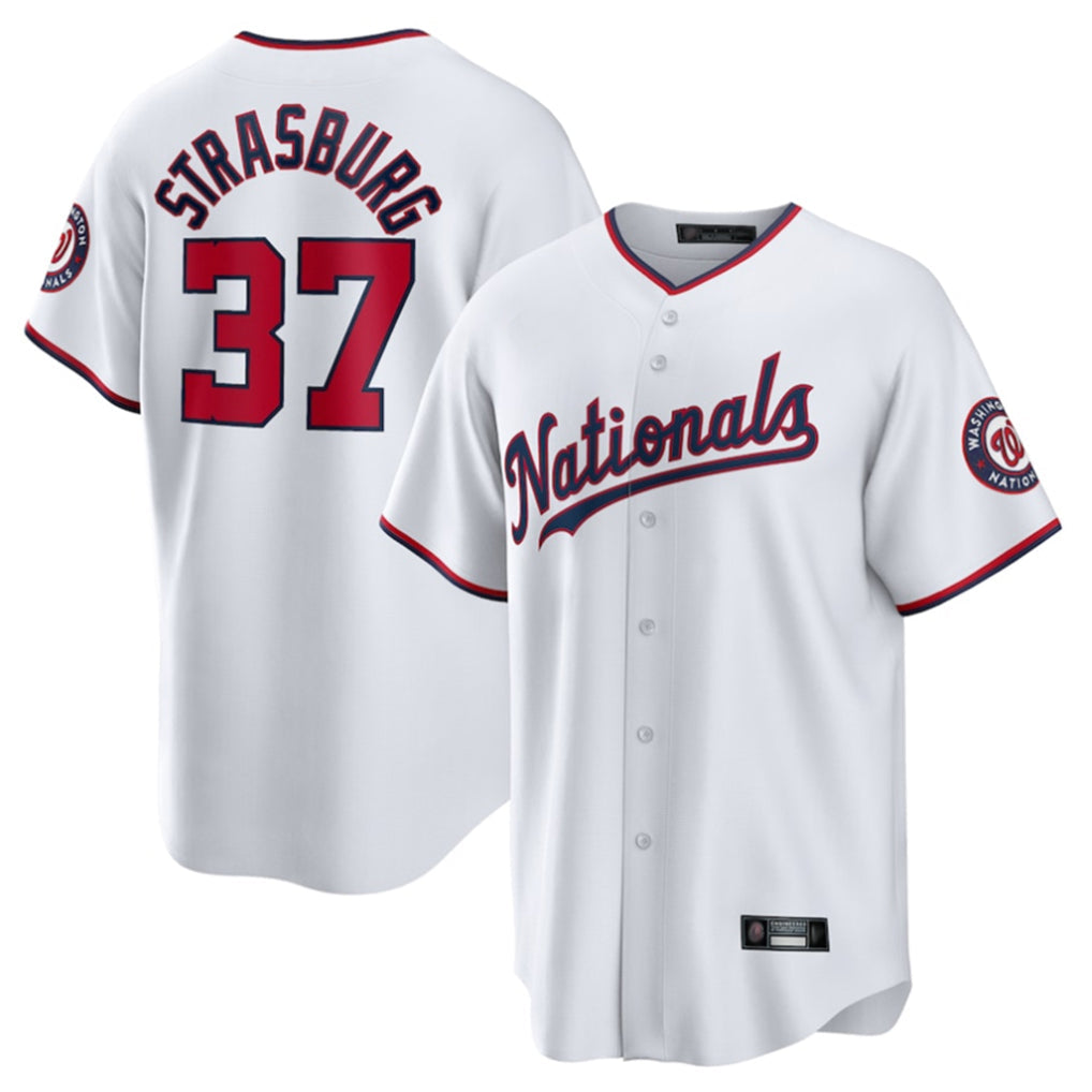W.Nationals #37 Stephen Strasburg Player White Home Game Gdoa Stitched Jerseys