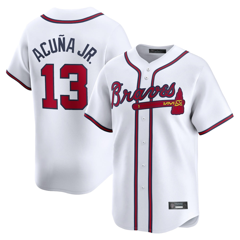 A.Braves #13 Ronald Acuna Jr Player White Limited Home Game Gdoa Stitched Jerseys