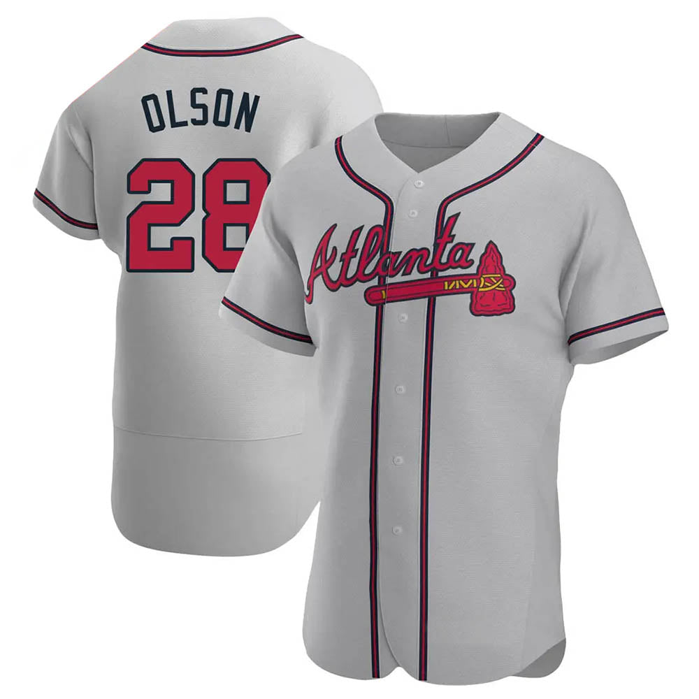 A.Braves #28 Matt Olson player Gray Authentic Road Stitched Jerseys