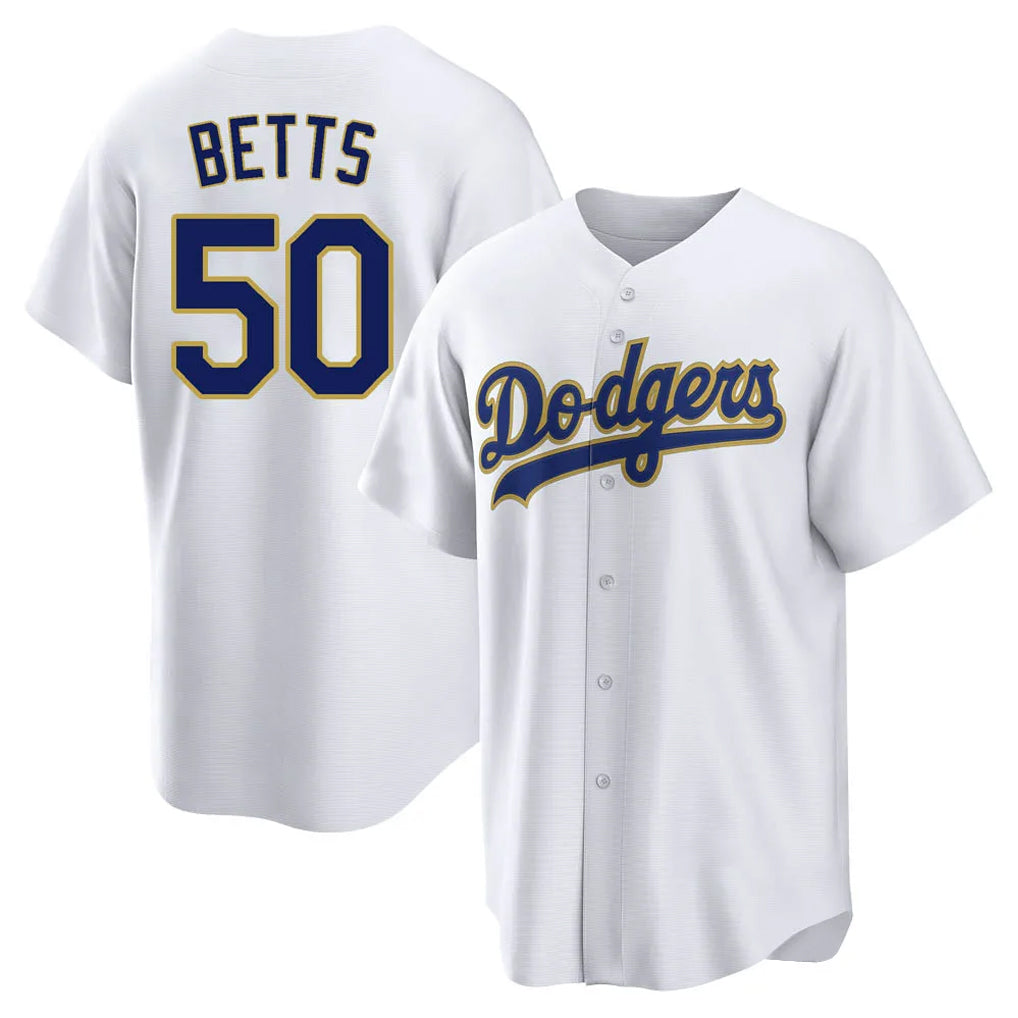LA.Dodgers #50 Mookie Betts Player Gold White 2026 Collection Stadium Game Gdoa Stitched Jerseys