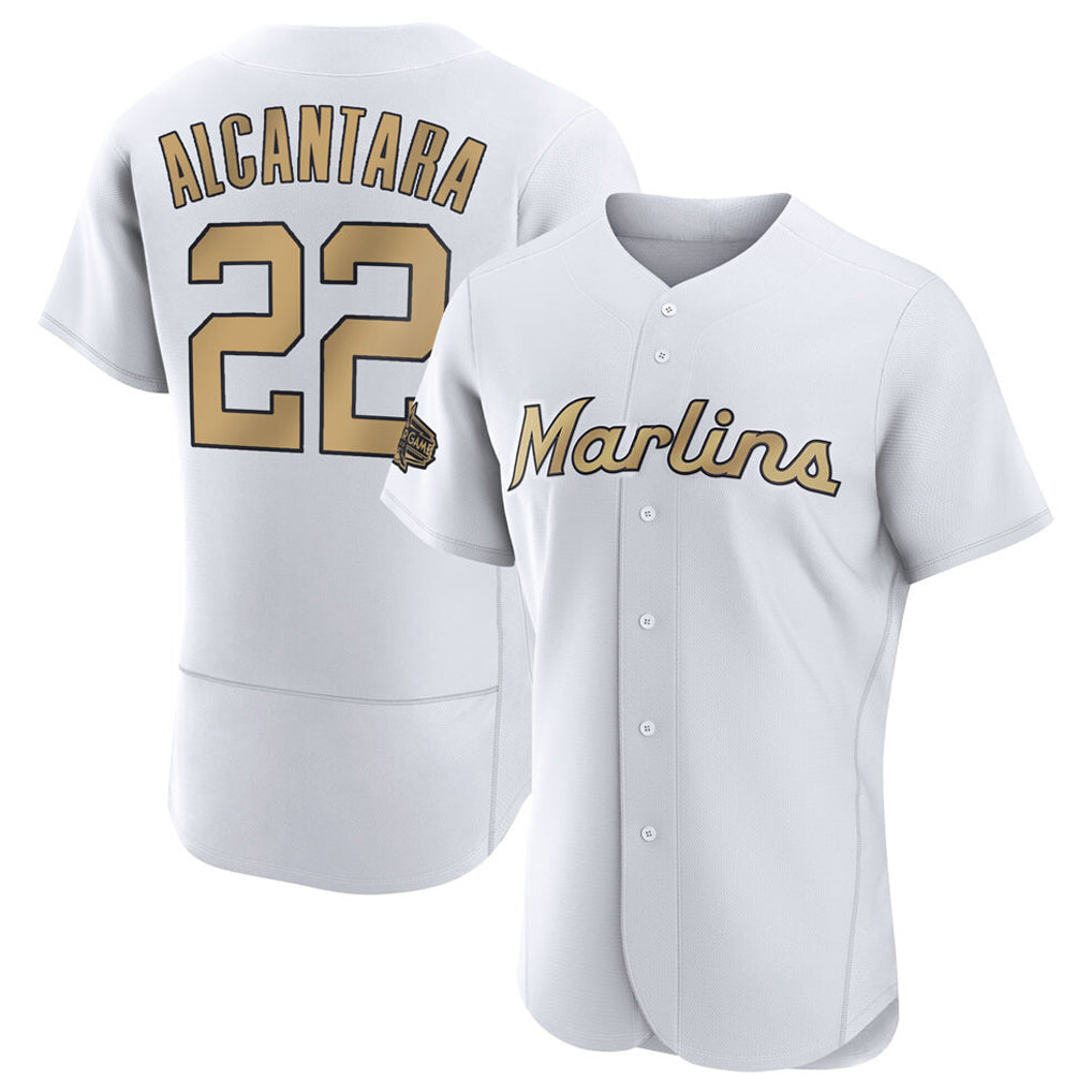 M.Marlins #22 Sandy Alcantara Player Gold  Home Limited Elite Gdoa Stitched Jerseys