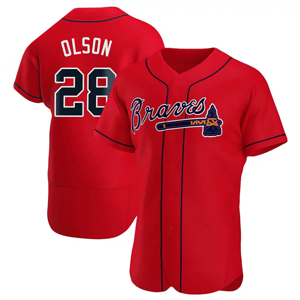 A.Braves #28 Matt Olson player Red Authentic Alternate Stitched Jerseys
