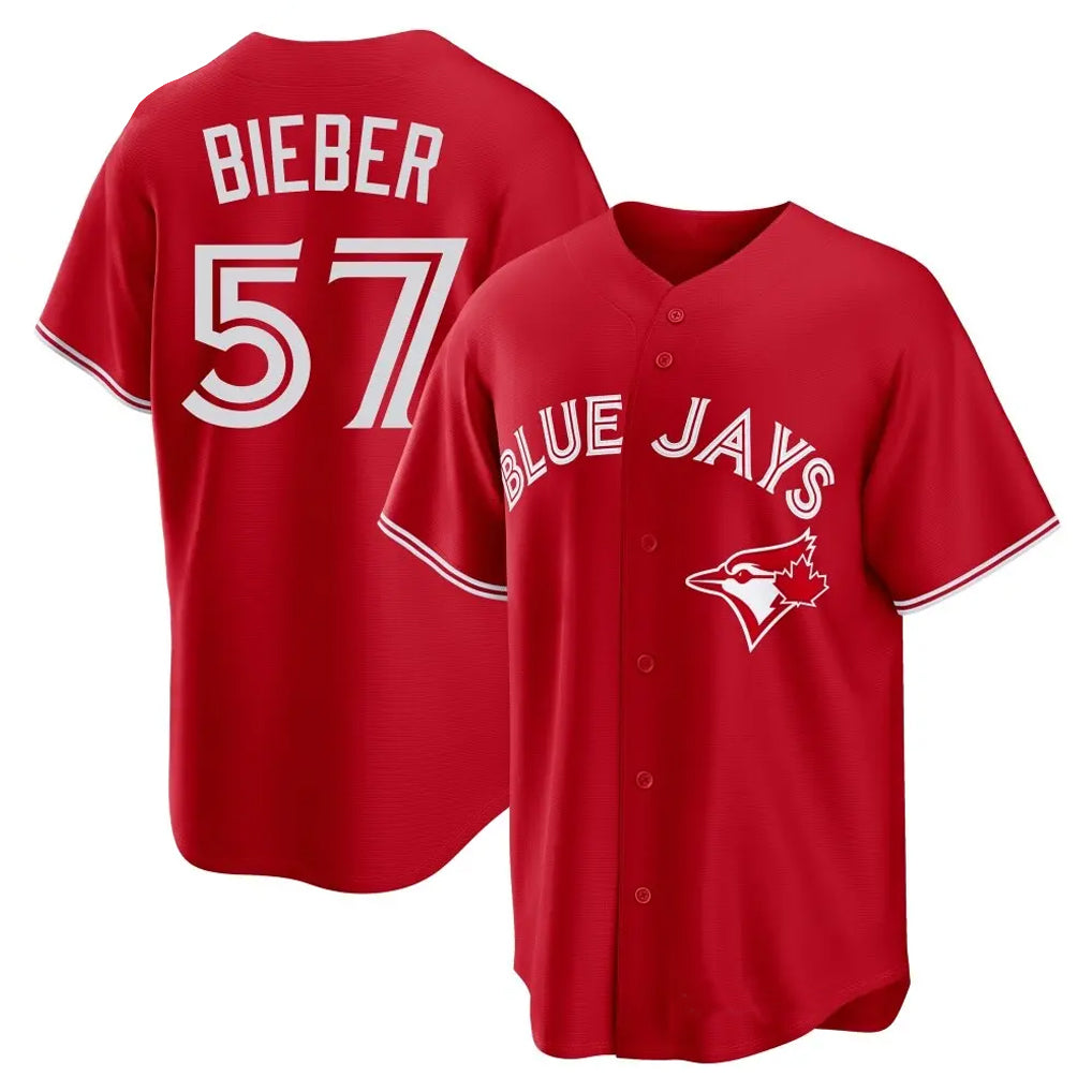 T.Blue Jays #57 Shane Bieber Player Red Home Stitched Jerseys