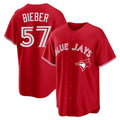 T.Blue Jays #57 Shane Bieber Player Red Home Stitched Jerseys