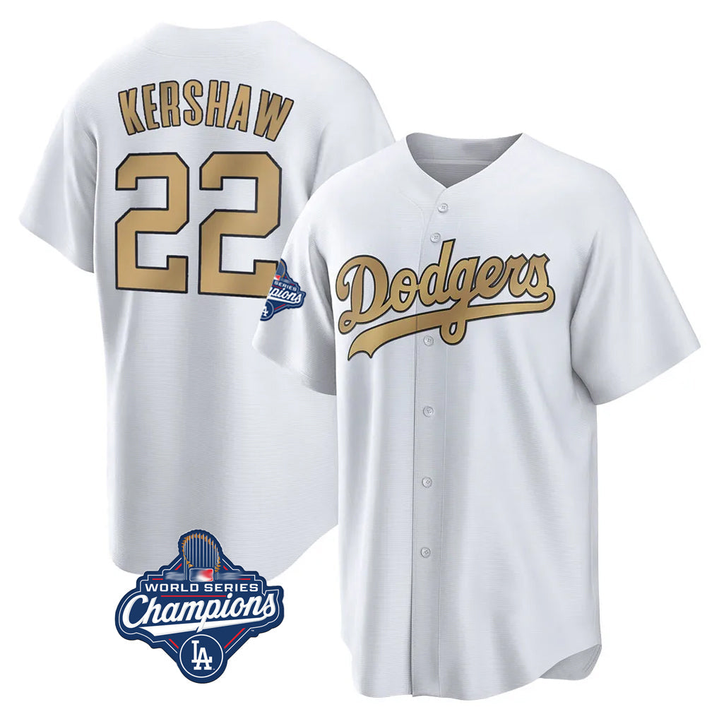 LA.Dodgers #22 Clayton Kershaw Player Gold World Series Meet Collection Game Home Gdoa Stitched Jerseys
