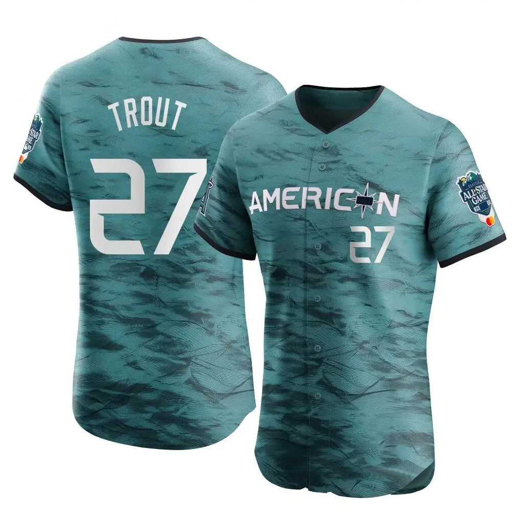 LA.Angels #27 Mike Trout Player Teal Elite American League Game Vapor Premier All-Star Gdoa Stitched Jerseys