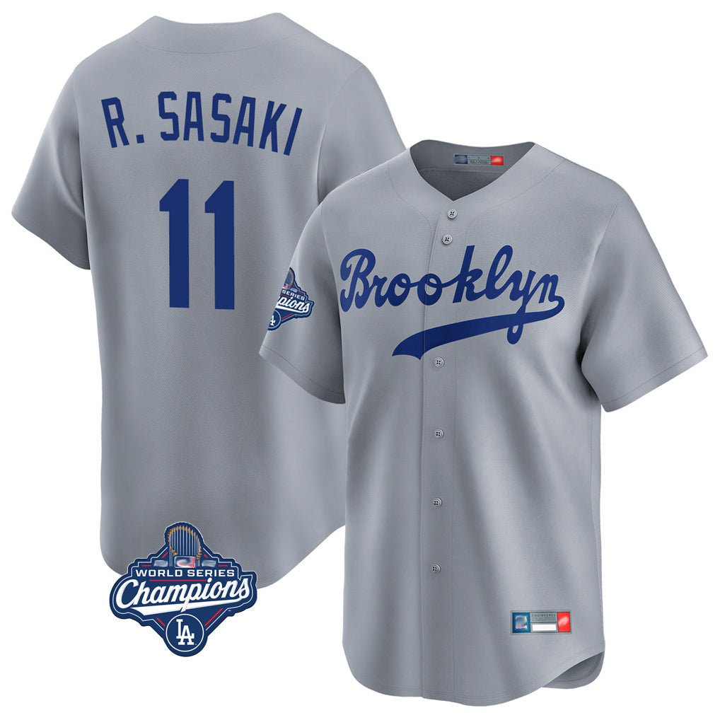 LA.Dodgers #11 Roki Sasaki Player Gray World Series Meet Game Limited Home Gdoa Stitched Jerseys