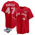 T.Blue Jays #47 Addison Barger Player Red 2025 World Series Game Gdoa Stitched Jerseys