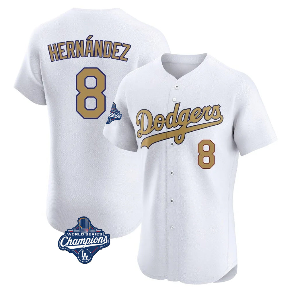 LA.Dodgers #8 Enrique Hern¨¢ndez Player Gold World Series Meet Limited Elite Home Gdoa Stitched Jerseys