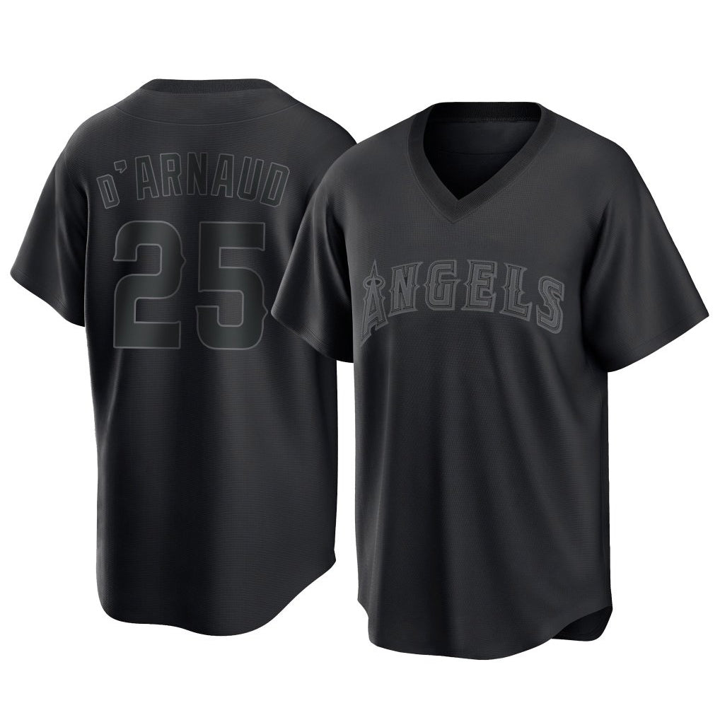 LA.Angels #25 Travis d'Arnaud Player Black Pitch Fashion T-shirt Gdoa Stitched Jerseys
