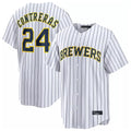 M.Brewers #24 William Contreras Player White Stripes Home Limited Gdoa Stitched Jerseys
