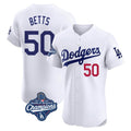 LA.Dodgers #50 Mookie Betts Player White World Series Meet Limited Elite Home Gdoa Stitched Jerseys