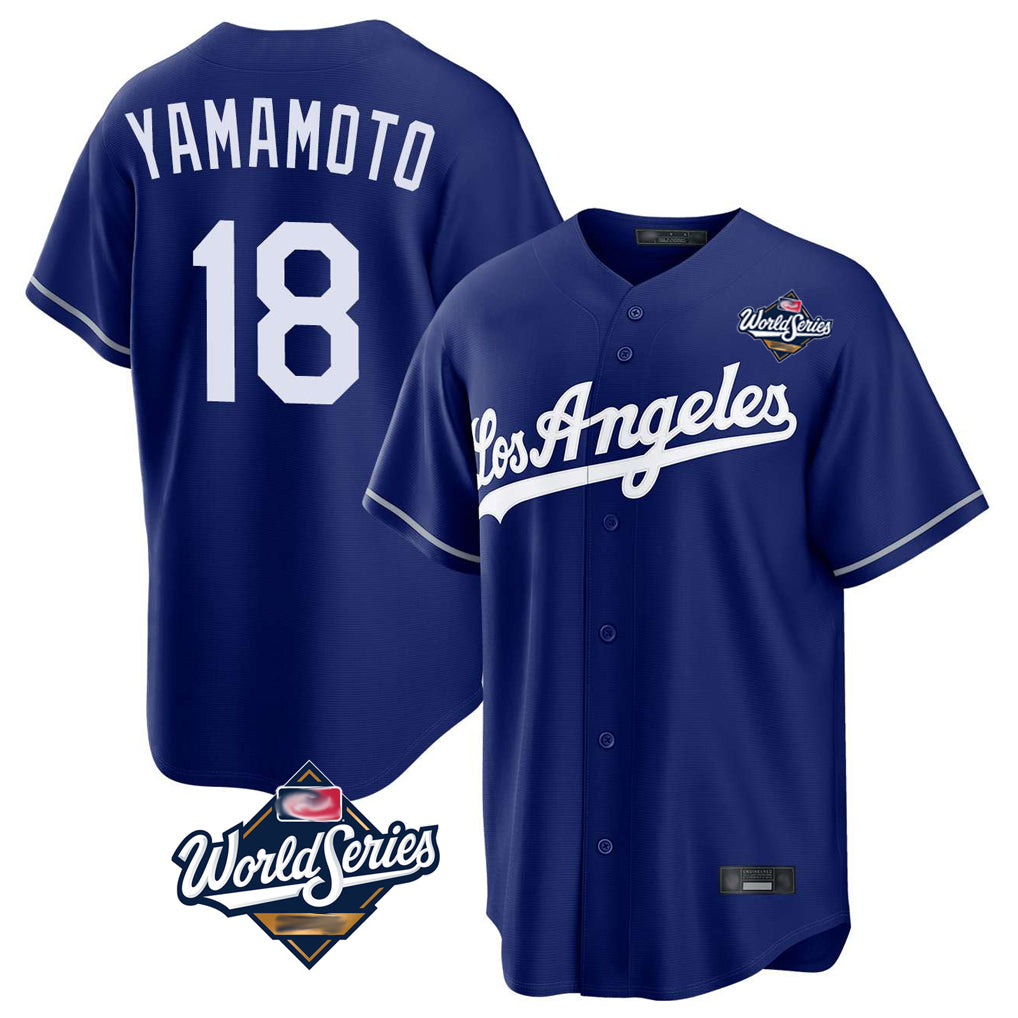 LA.Dodgers #18 Yoshinobu Yamamoto Player Royal World Series Game Gdoa Stitched Jerseys