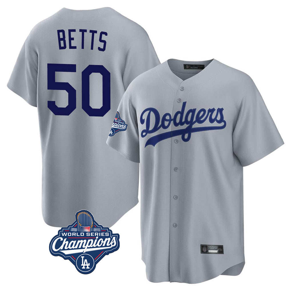 LA.Dodgers #50 Mookie Betts Player Gray World Series Meet Game Gdoa Stitched Jerseys