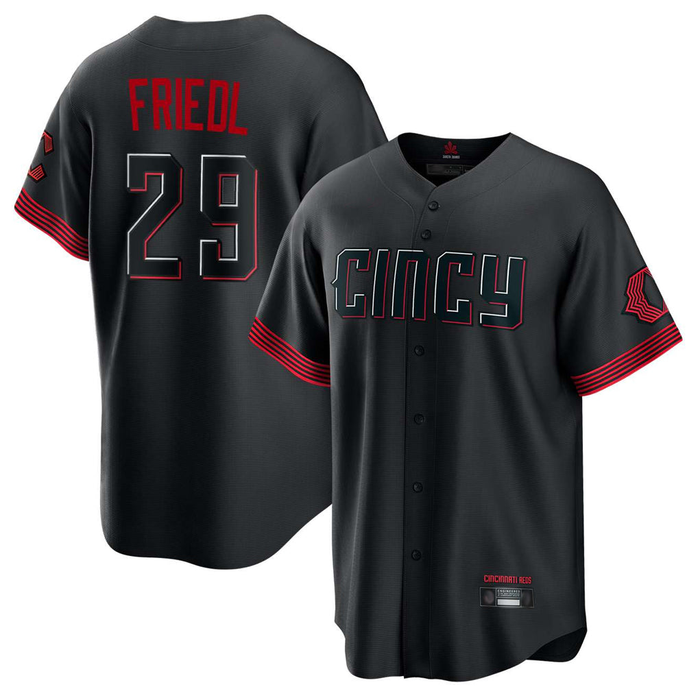 C.Reds #29 TJ Friedl Player Black City Connect Home Game Gdoa Stitched Jerseys