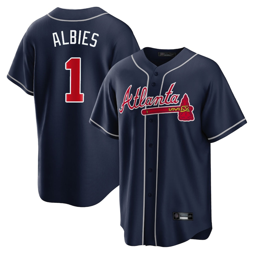 A.Braves #1 Ozzie Albies Player Navy Home Game Gdoa Stitched Jerseys