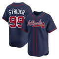 A.Braves #99 Spencer Strider Player Navy Limited Home Game Gdoa Stitched Jerseys