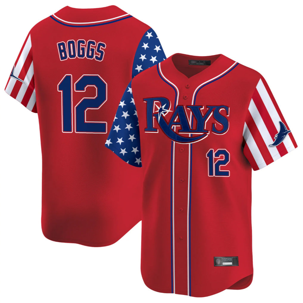T.Bay Rays #12 Wade Boggs Player Red 2025 Independence Day Vapor Premier Limited Gdoa Stitched Jerseys