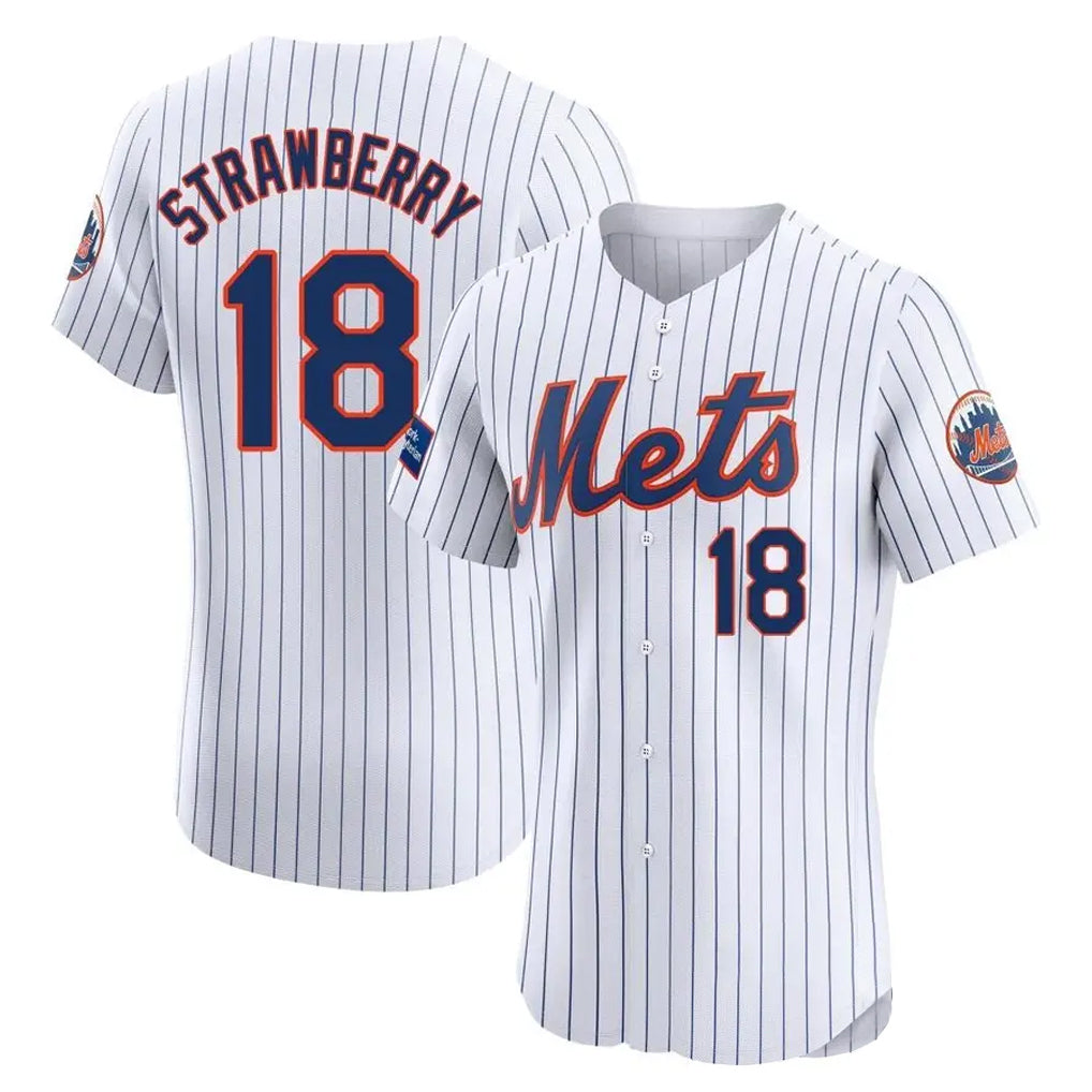 NY.Mets #18 Darryl Strawberry Player White Home Limited Elite Gdoa Stitched Jerseys