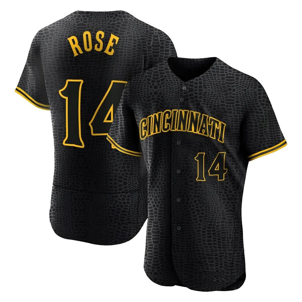 C.Reds #14 Pete Rose Player Black Snake Skin City Limited Elite Home Gdoa Stitched Jerseys