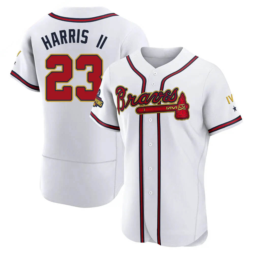 A.Braves #23 Michael Harris II player White&Gold Authentic Program Stitched Jerseys
