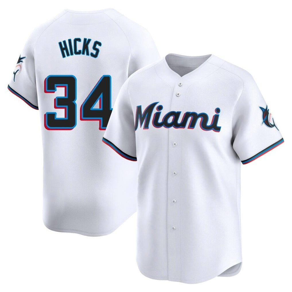 M.Marlins #34 Liam Hicks Player White  Home Limited Gdoa Stitched Jerseys