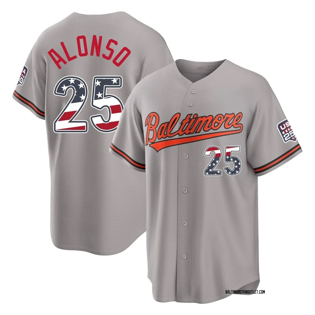 B.Orioles #25 Pete Alonso Player Gray USA 250 Fourth of July Home Game Gdoa Stitched Jerseys