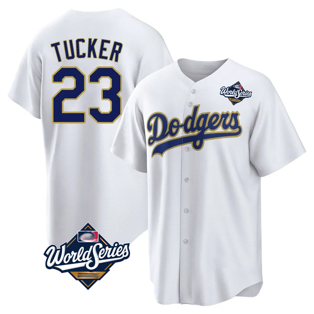 LA.Dodgers #23 Kyle Tucker Player Gold White World Series 2026 Collection Stadium Game Gdoa Stitched Jerseys