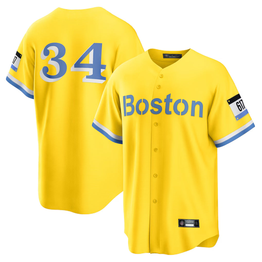 B.Red Sox #34 David Ortiz Player Yellow Home Game Gdoa Stitched Jerseys