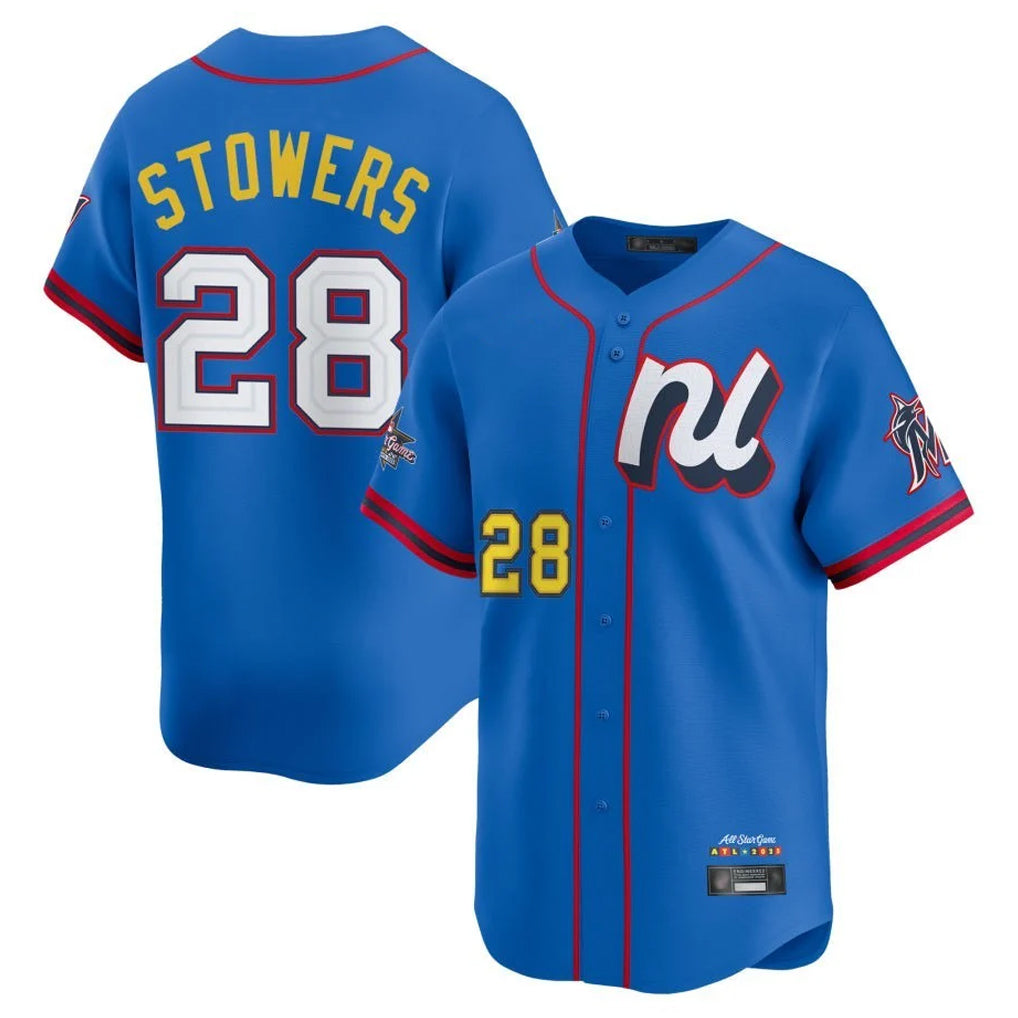 M.Marlins #28 Kyle Stowers Player Blue National League All-Star Game Limited Gdoa Stitched Jerseys