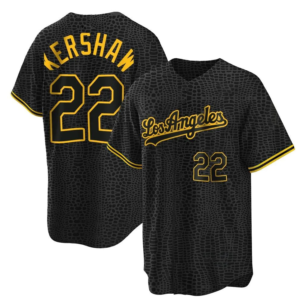 LA.Dodgers #22 Clayton Kershaw Player Black Snake Skin City Game Home Gdoa Stitched Jerseys
