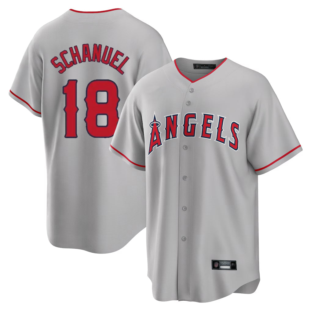 LA.Angels #18 Nolan Schanuel Player Gray Home Game Gdoa Stitched Jerseys