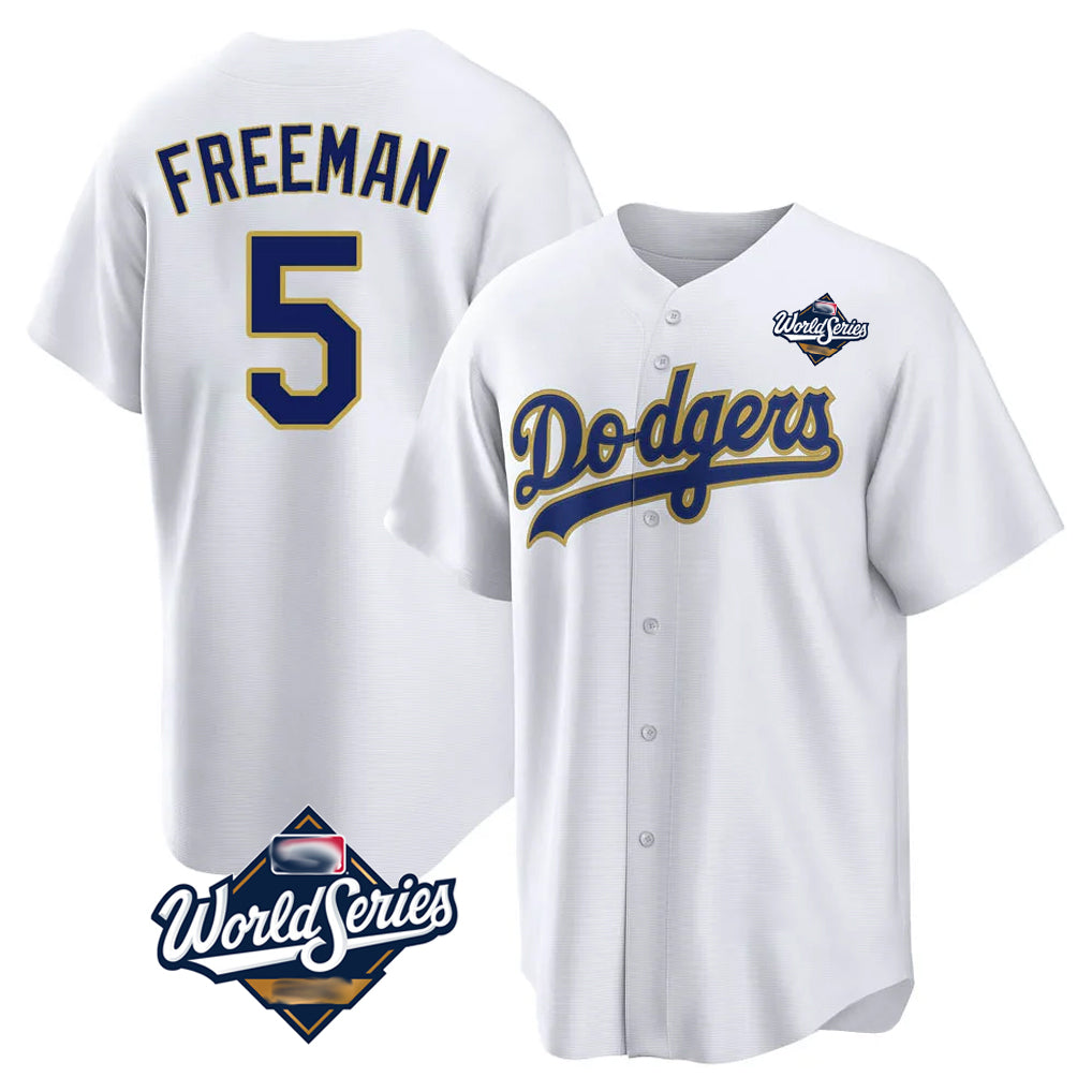LA.Dodgers #5 Freddie Freeman Player Gold White World Series 2026 Collection Stadium Game Gdoa Stitched Jerseys