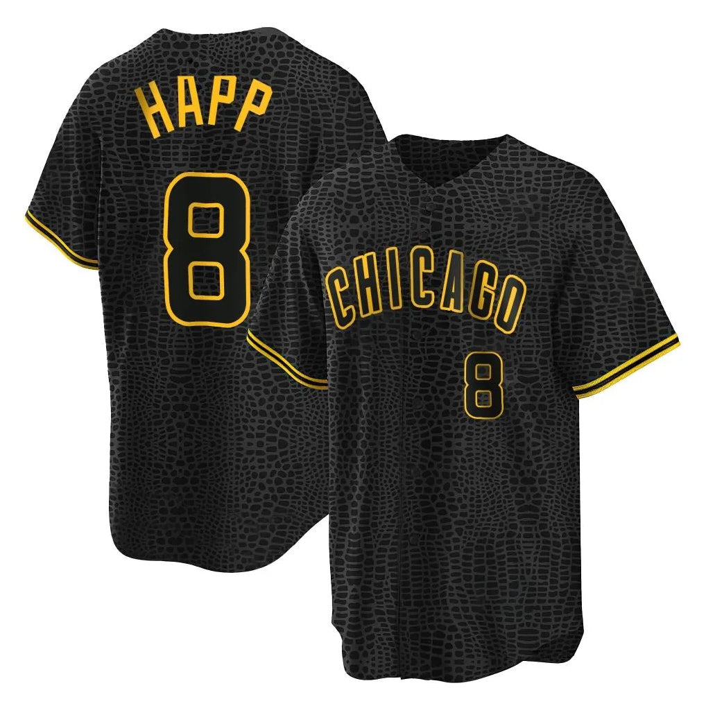 C.Cubs #8 Ian Happ Player Black Snake Skin City Game Gdoa Stitched Jerseys