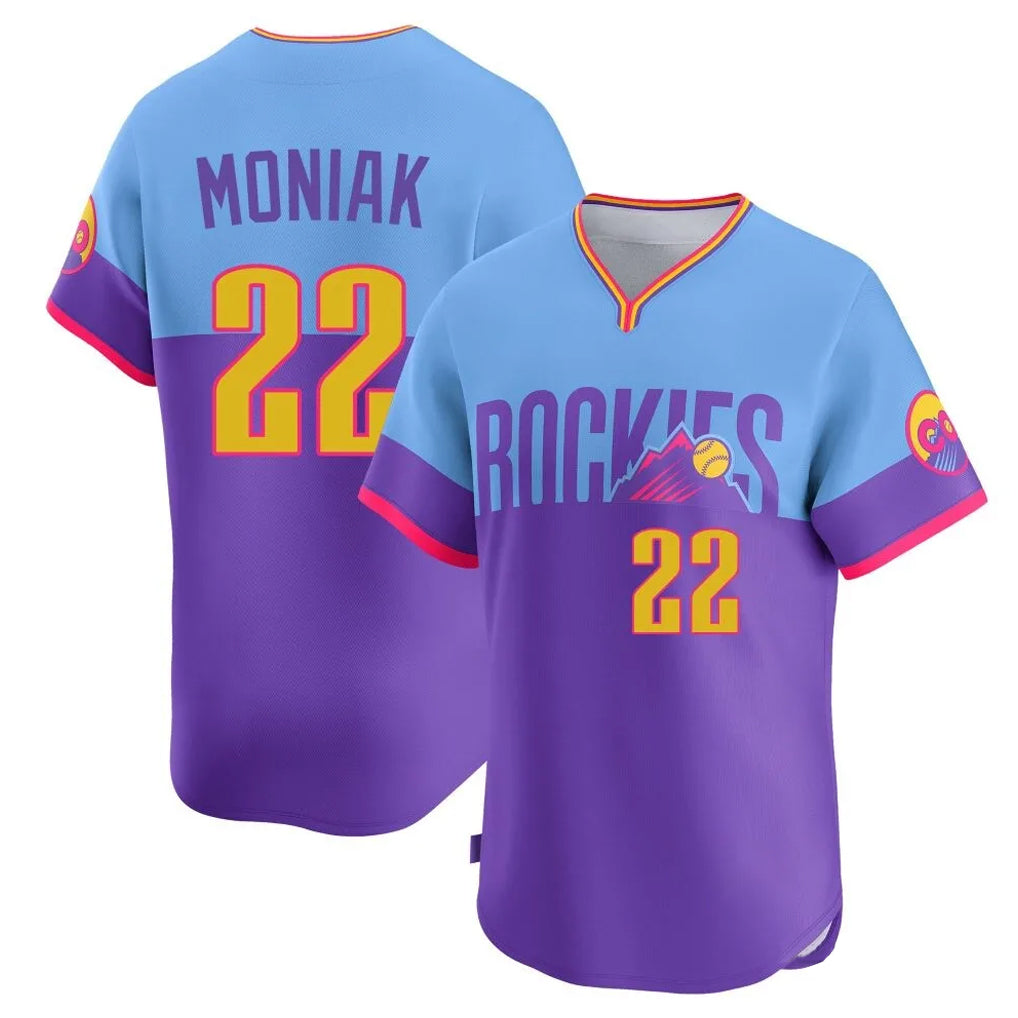 C.Rockies #22 Mickey Moniak Player Purple-Light Blue City Connect Limited Home T-shirt Gdoa Stitched Jerseys