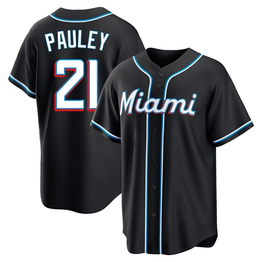 M.Marlins #21 Graham Pauley Player Black Fashion Out Home Game Gdoa Stitched Jerseys