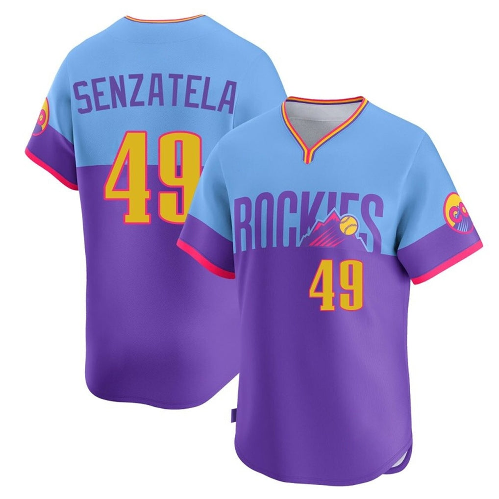 C.Rockies #49 Antonio Senzatela Player Purple-Light Blue City Connect Limited Home T-shirt Gdoa Stitched Jerseys