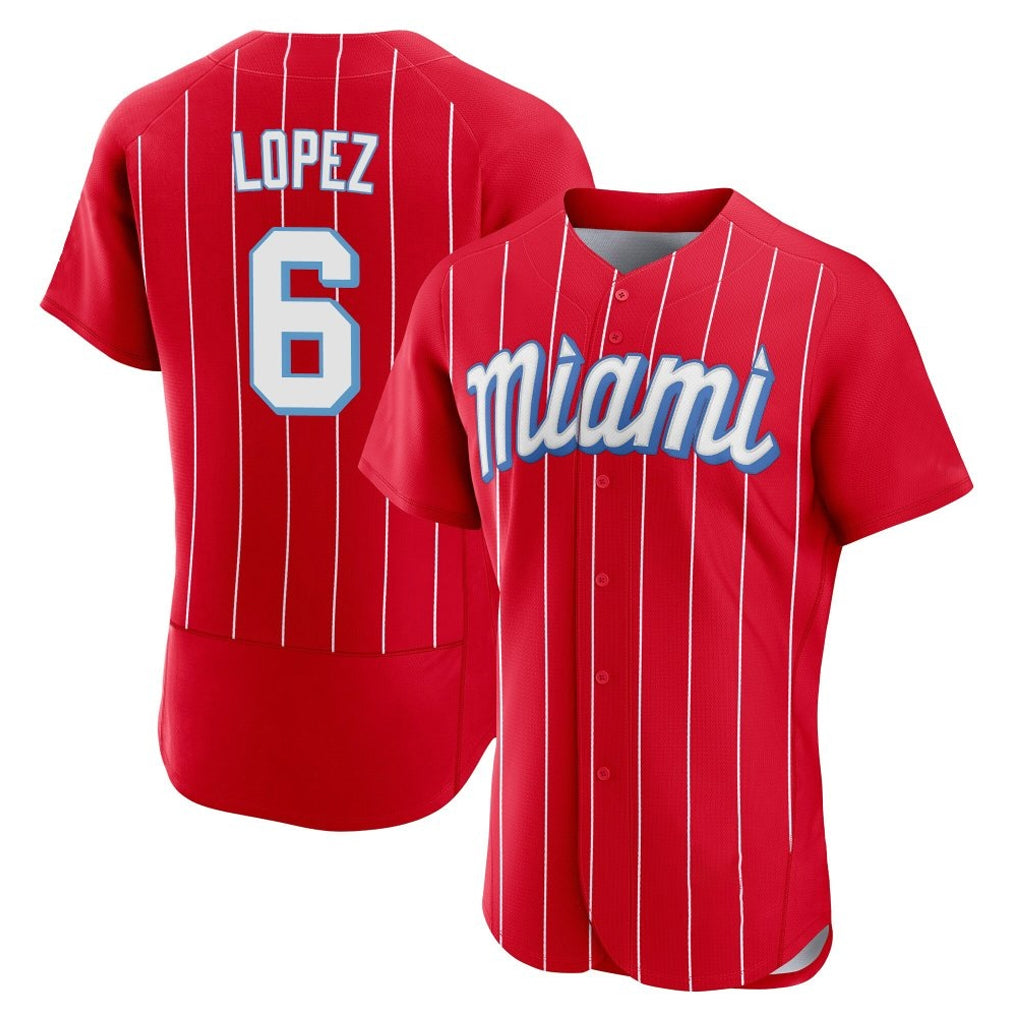 M.Marlins #6 Otto Lopez Player Red City Connect Home Limited Elite Gdoa Stitched Jerseys