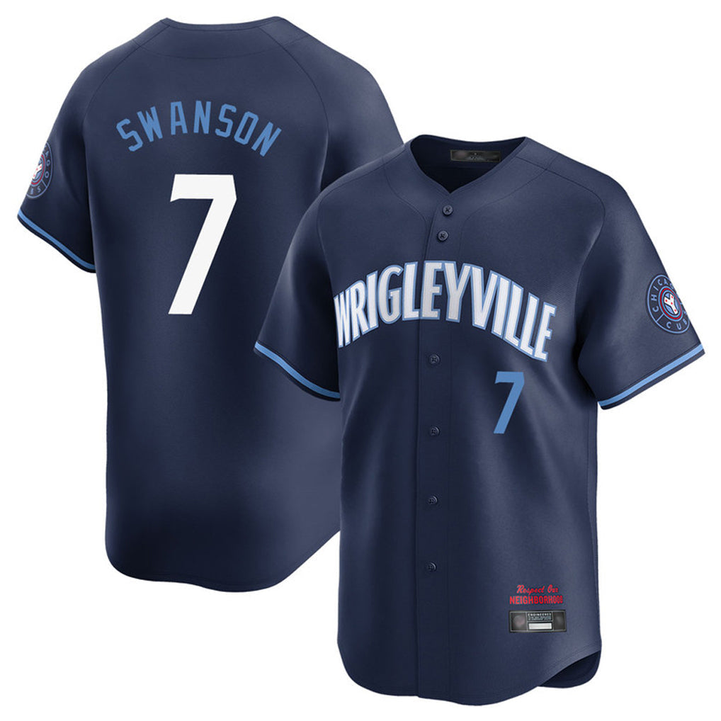 C.Cubs #7 Dansby Swanson Player Navy City Connect Limited Home Gdoa Stitched Jerseys
