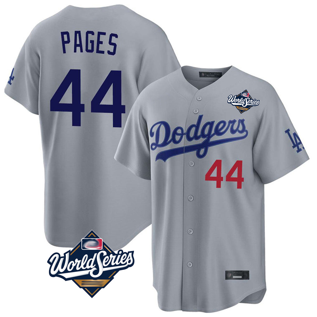 LA.Dodgers #44 Andy Pages Player Gray World Series Game Home Gdoa Stitched Jerseys