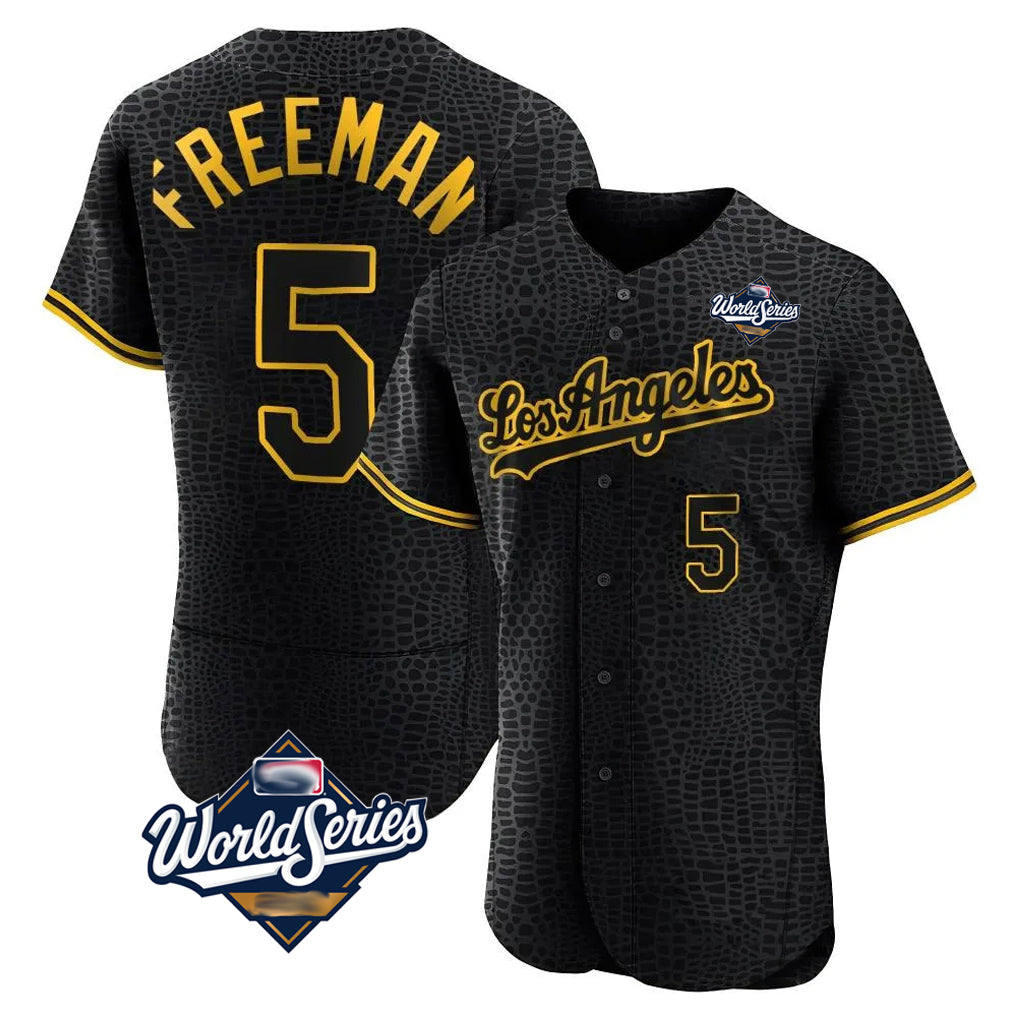 LA.Dodgers #5 Freddie Freeman Player Black World Series Snake Skin City Limited Elite Home Gdoa Stitched Jerseys